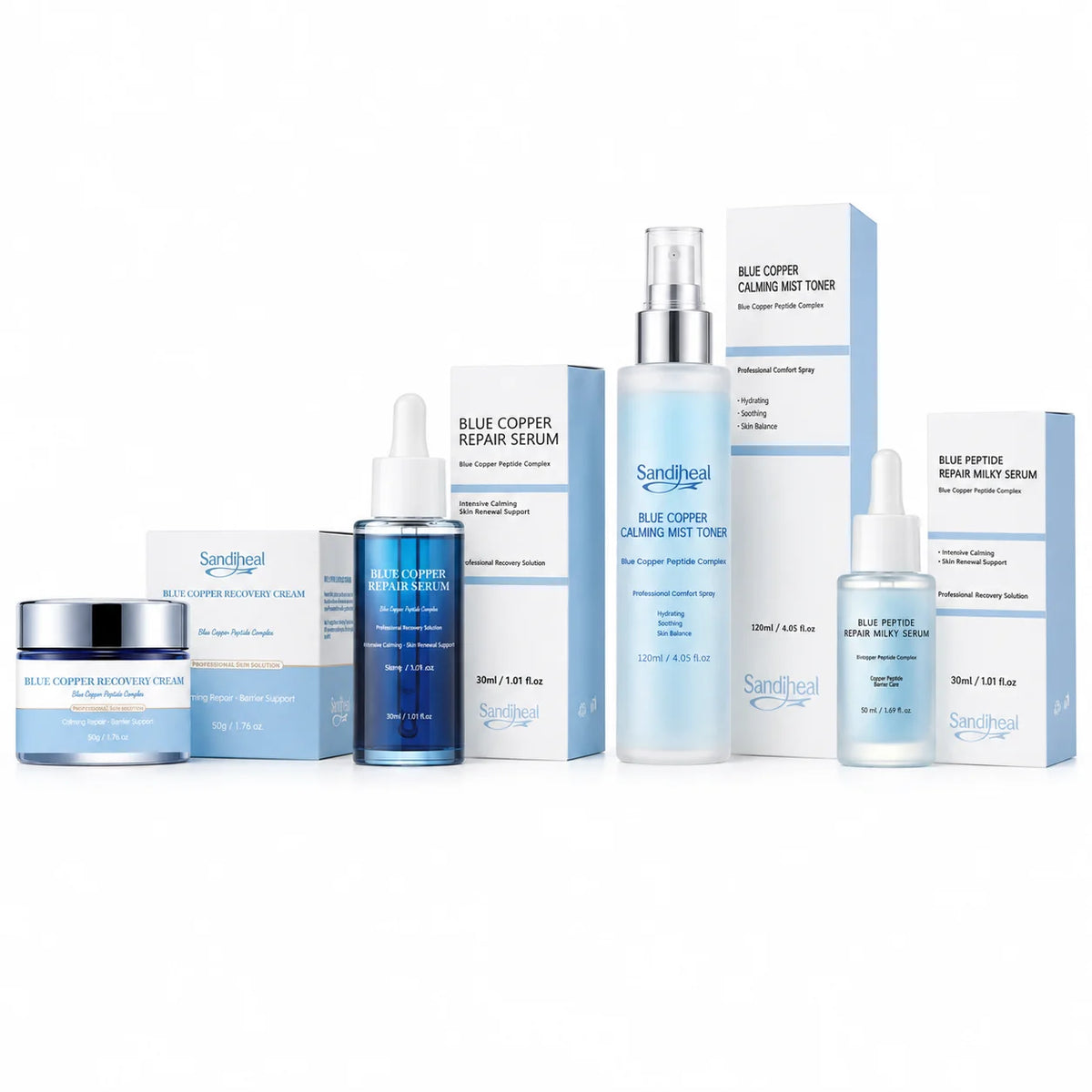 Blue Peptide Skincare Set Skin Barrier Care Facial Kit Hydrating Soothing Serum Calming Mist Toner Moisturizing Face Cream