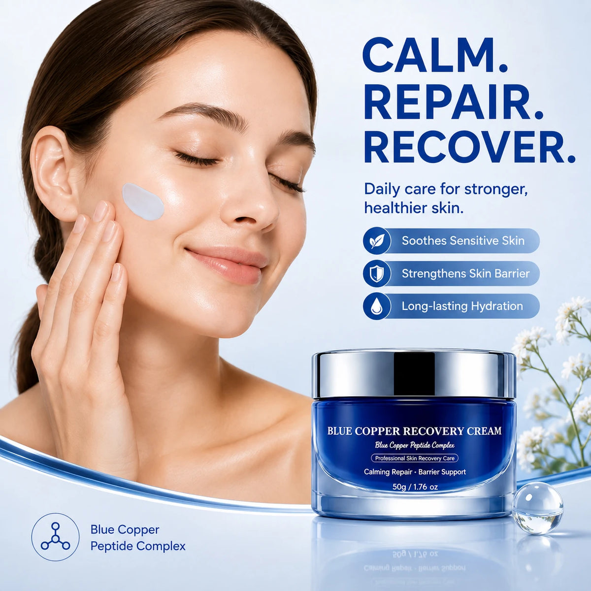Blue Peptide Skincare Set Skin Barrier Care Facial Kit Hydrating Soothing Serum Calming Mist Toner Moisturizing Face Cream