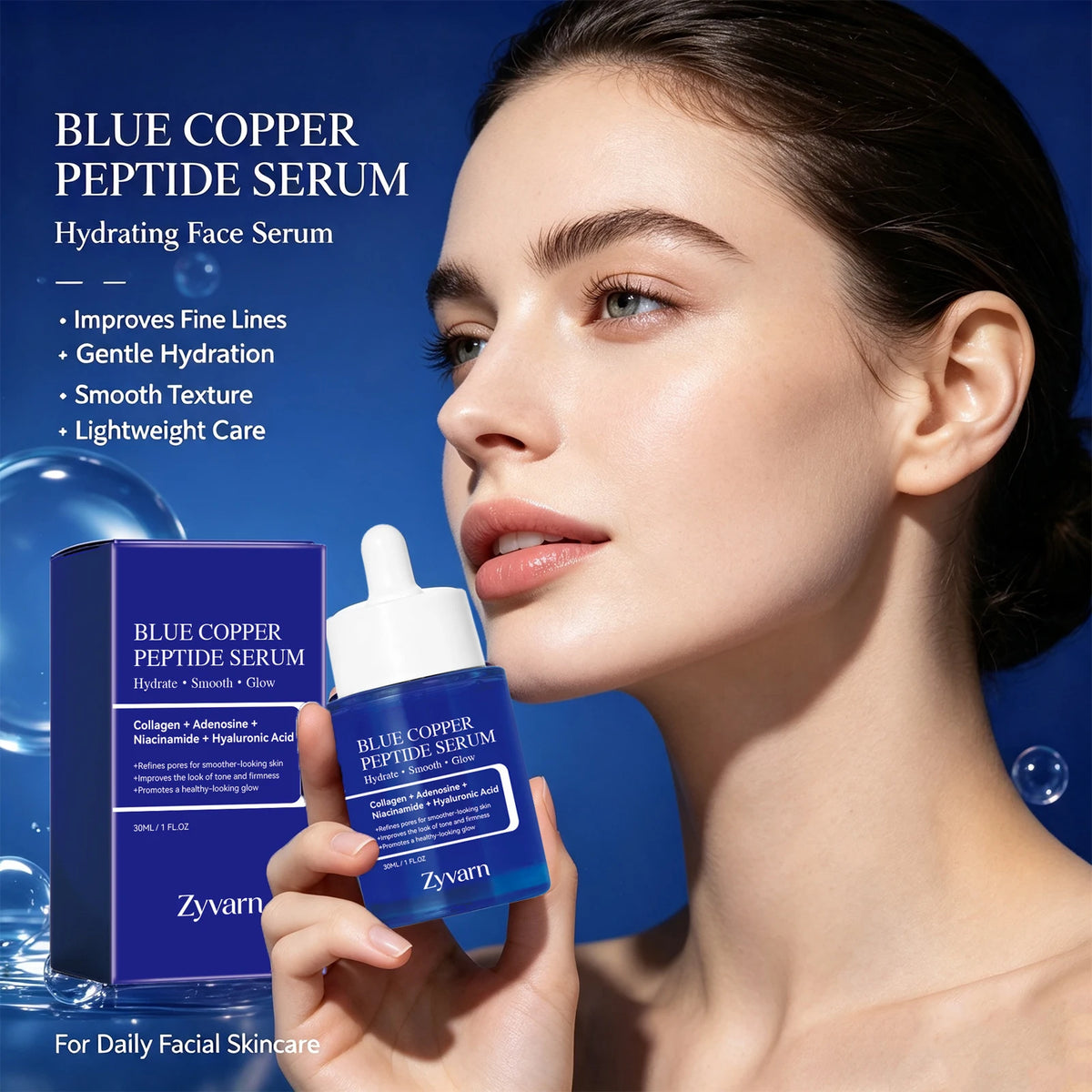 Blue Copper Peptide Serum Minimizes Pores Deep Hydration Brightening Dull Skin Firming Lifting Smooth Facial Repair Essence