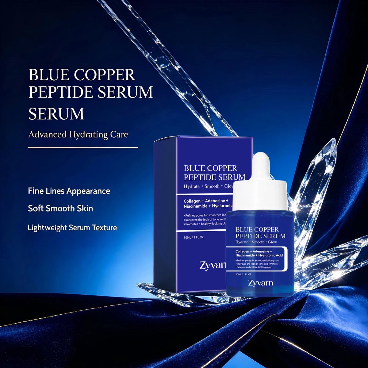 Blue Copper Peptide Serum Minimizes Pores Deep Hydration Brightening Dull Skin Firming Lifting Smooth Facial Repair Essence