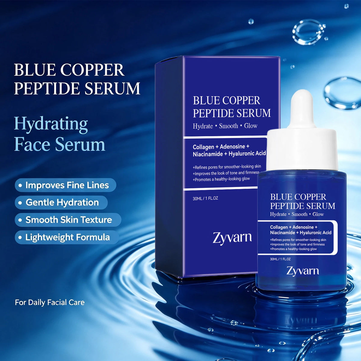 Blue Copper Peptide Serum Minimizes Pores Deep Hydration Brightening Dull Skin Firming Lifting Smooth Facial Repair Essence