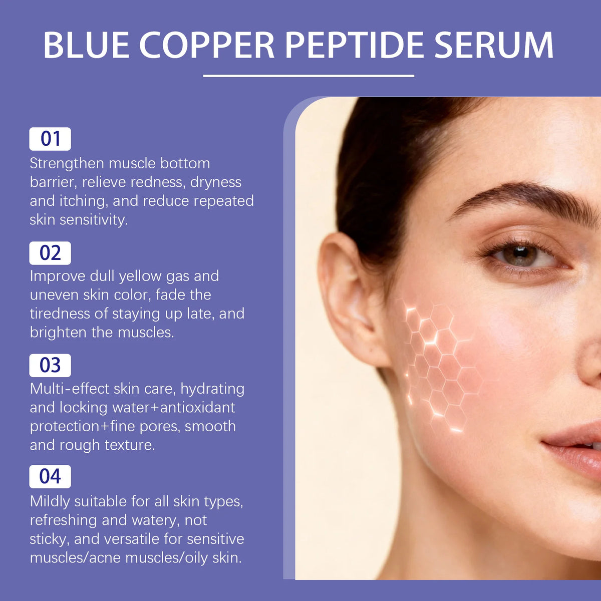 Blue Copper Peptide Serum Minimizes Pores Deep Hydration Brightening Dull Skin Firming Lifting Smooth Facial Repair Essence